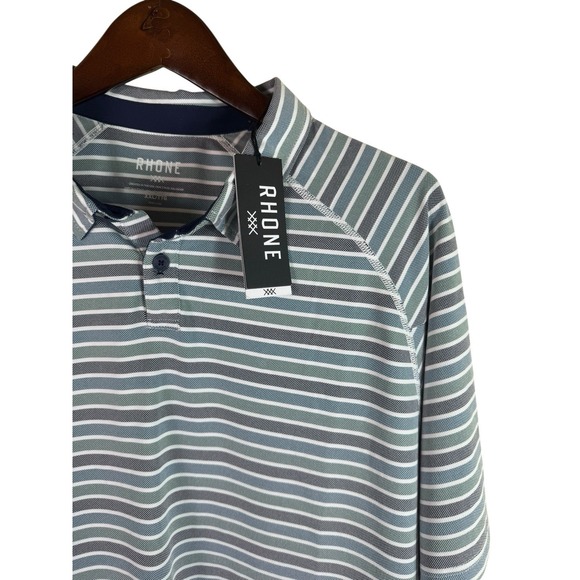 Rhone NWT Polo Shirt Men's 2XL Blue Striped Short Sleeve Golfing Stretch - Picture 3 of 9
